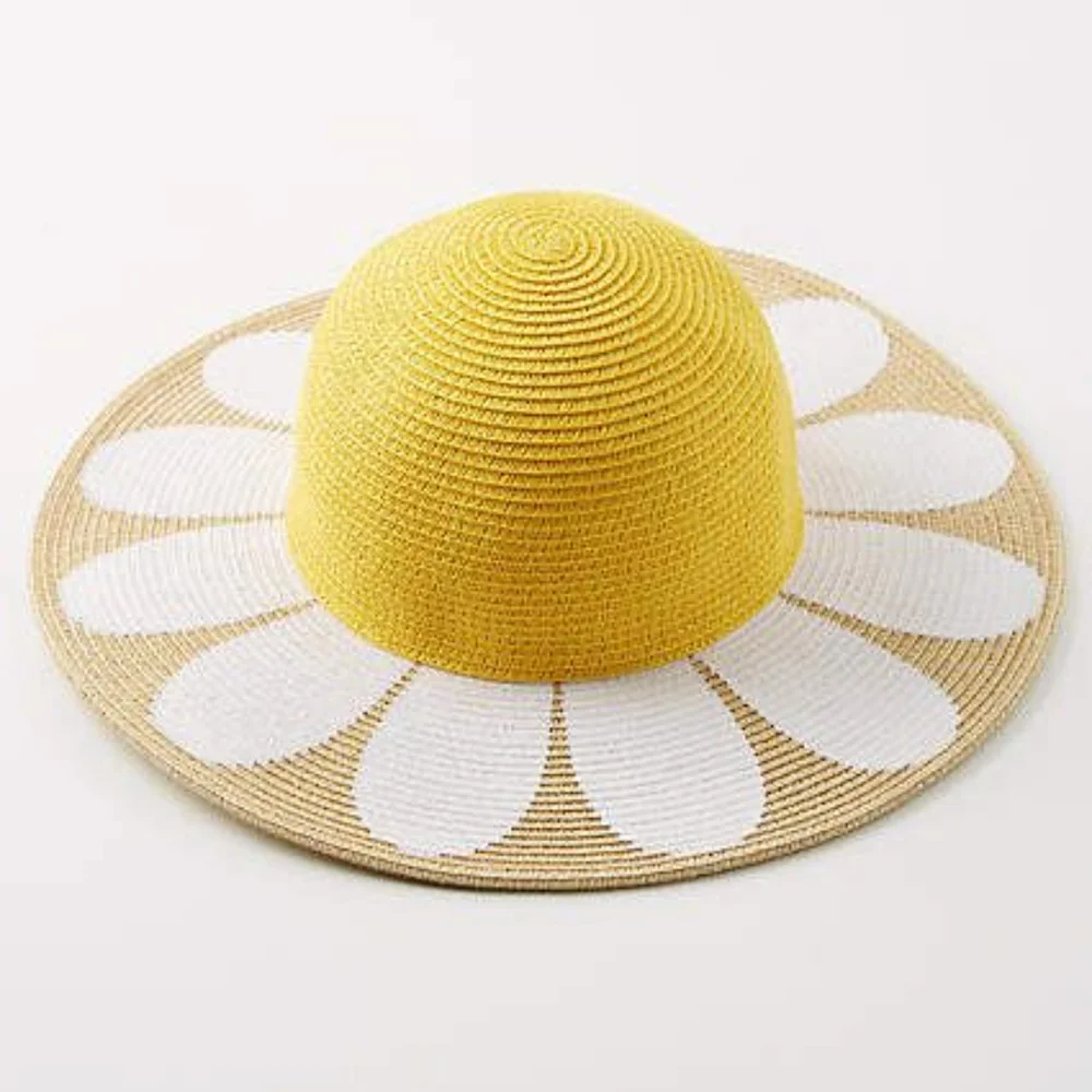 San Diego Hat Company Yellow and White Daisy Sun Paper Straw Hat Kids 5-7 - Picture 6 of 9